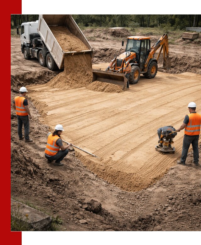 Устройство песчаной подушки для фундаментов и дорог в волжском